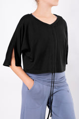 Кроп блуза с връзки - Черно