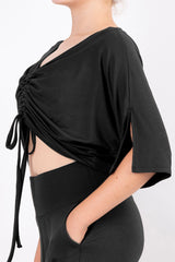 Кроп блуза с връзки - Черно