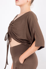 Комплект Кроп блуза и Панталон - Глина