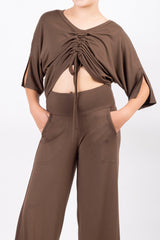 Комплект Кроп блуза и Панталон - Глина