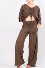 Комплект Кроп блуза и Панталон - Глина