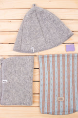 Комплект за сауна- Шапка, Постелка, Чантичка – Светло Сиво