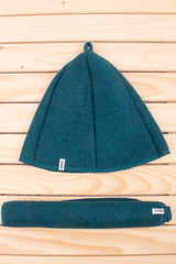 Комплект за сауна- Шапка, Постелка, Чантичка – Петрол