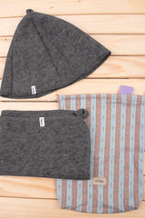 Комплект за сауна- Шапка, Постелка, Чантичка – Тъмно сиво