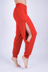 Йога шалвар с цепки - Червен оранж