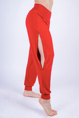 Йога шалвар с цепки - Червен оранж