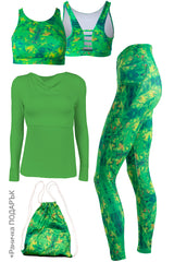 Сет Дара ЗЕЛЕН - Клин с джобове, Бюстие и Блуза с гол гръб + Раничка ПОДАРЪК