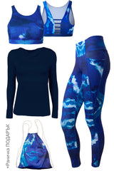 Сет Дара ИНДИГО - Клин с джобове, Бюстие и Блуза с гол гръб + Раничка ПОДАРЪК