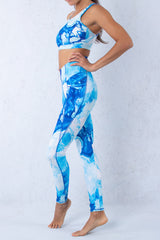 Сет Дара СИН- Клин с джобове, Бюстие и Блуза с гол гръб + Раничка ПОДАРЪК