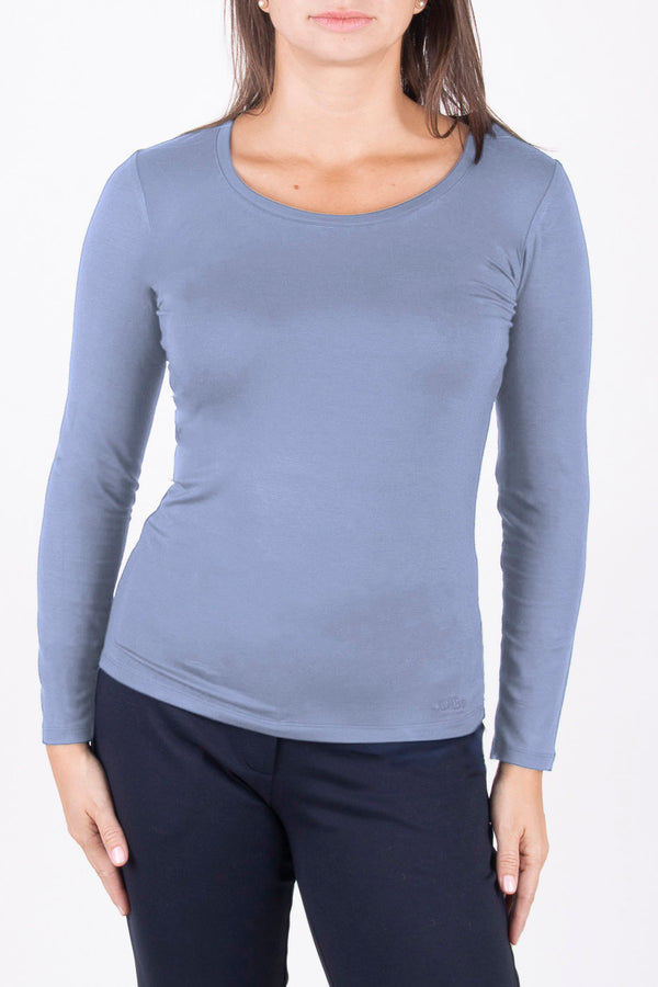 Бейсик блуза с дълги ръкави - Синя мъгла