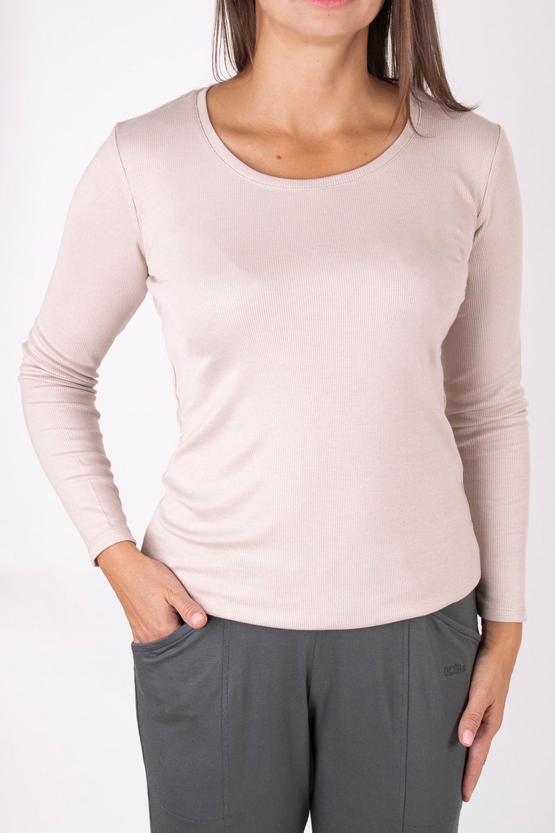 Бейсик блуза с дълги ръкави - Екрю риб