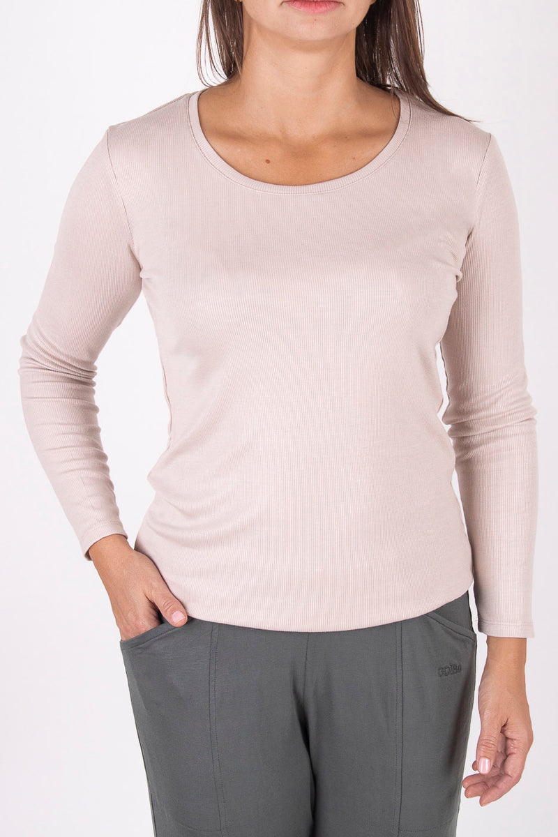 Бейсик блуза с дълги ръкави - Екрю риб